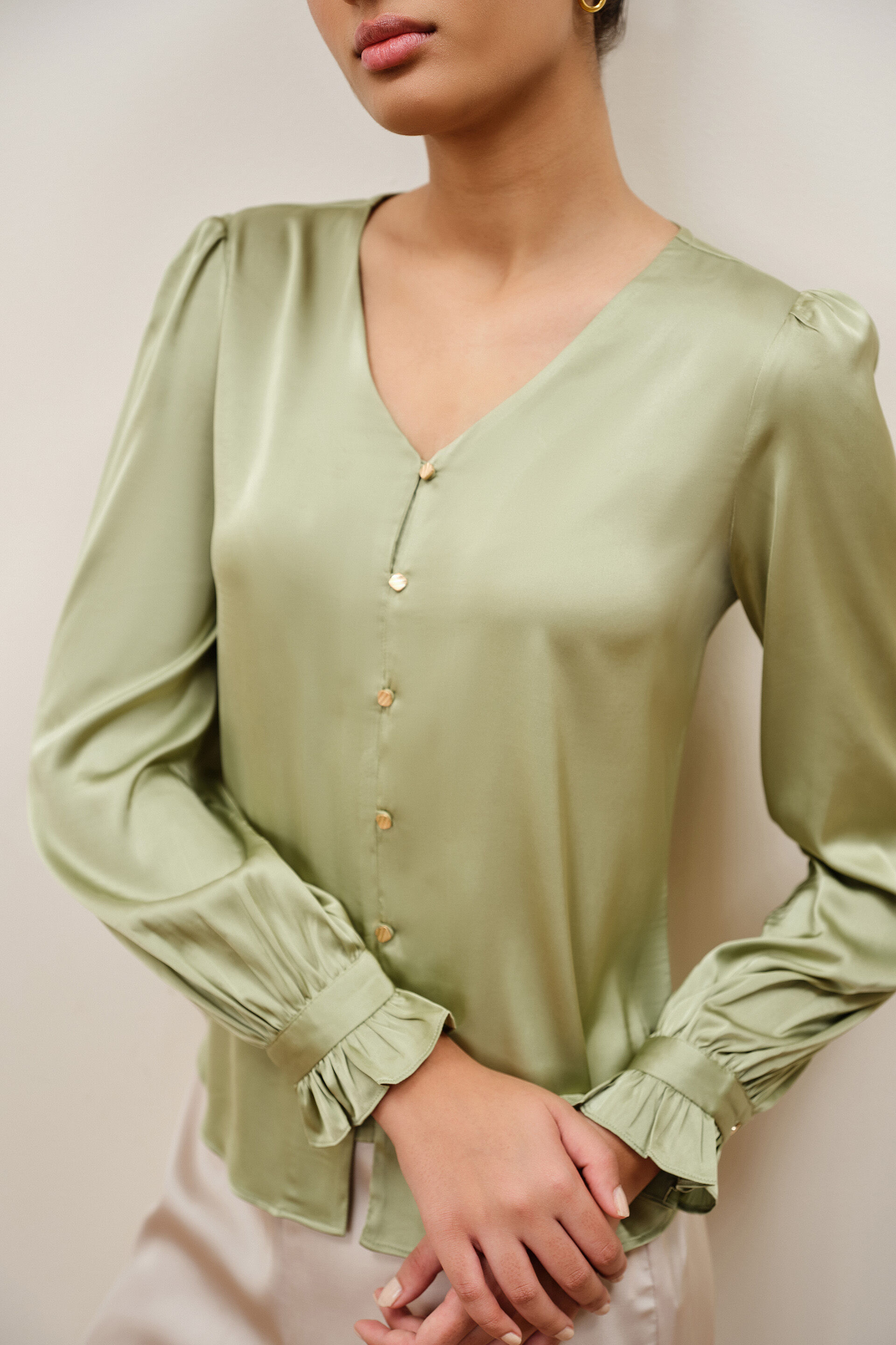 Salvia Sage Satin Top, Sage Green, image 3